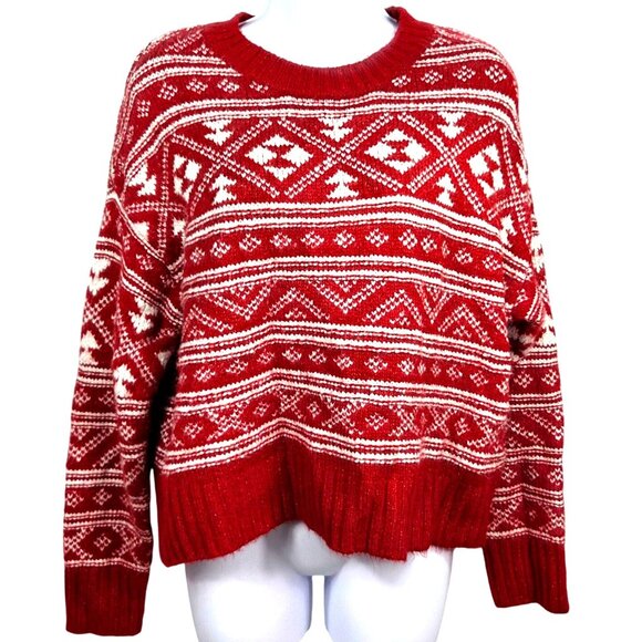American Eagle Red & White FairIsle Sweater M Winter Knit Pullover - Picture 1 of 6